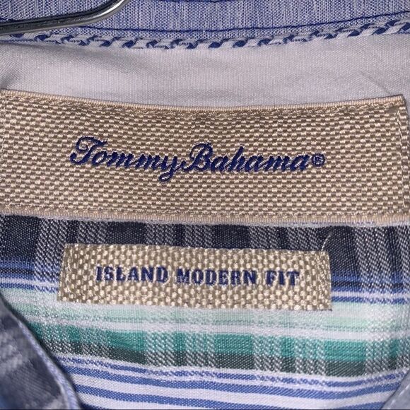 Large Tommy Bahama Blue-White LS Shirt - Picture 5 of 6